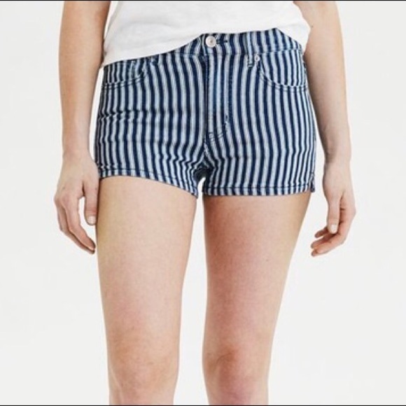 AMERICAN EAGLE Stripe Blue White High Rise Short - Picture 1 of 6